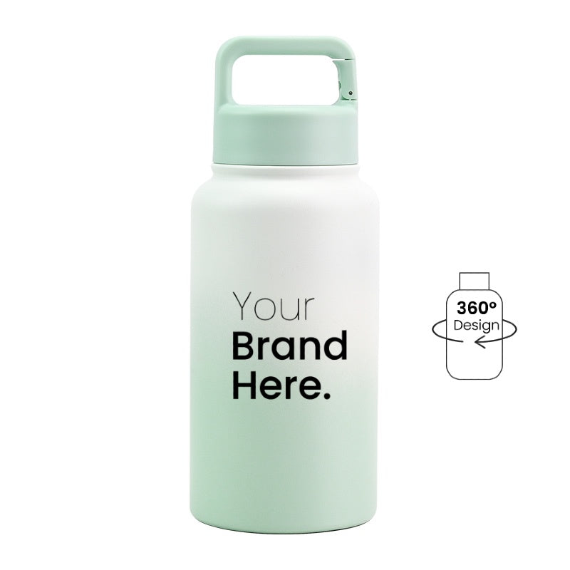 Green and white gradient  700ml (24oz) Custom Logo Stainless Steel Carabiner Water Bottle