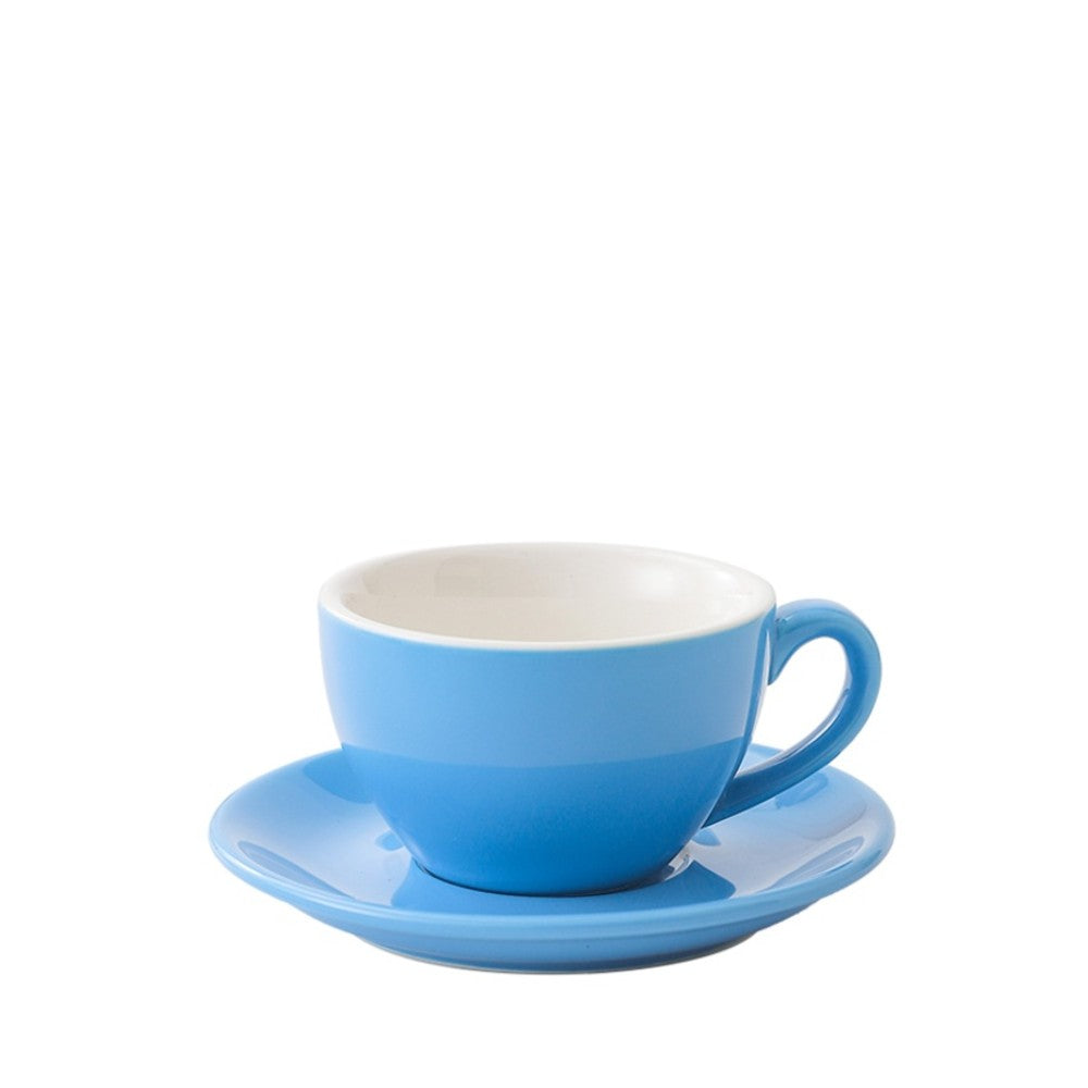 Light blue wholesale porcelain 250ml cafe cup on white background