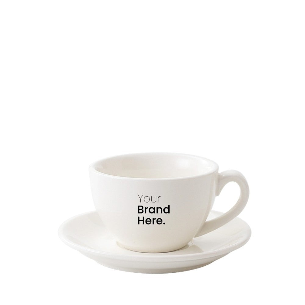 White 250ml cafe cup with custom logo