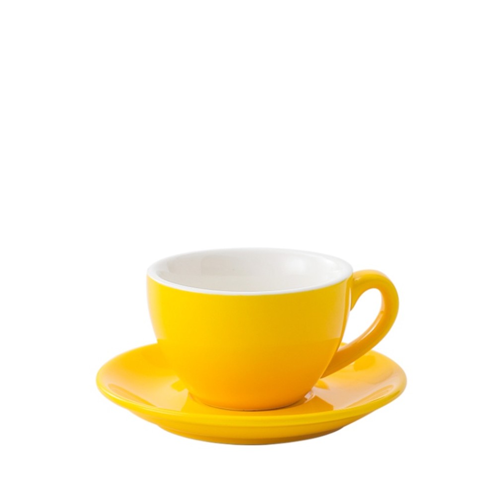 Yellow wholesale porcelain 250ml cafe cup on white background