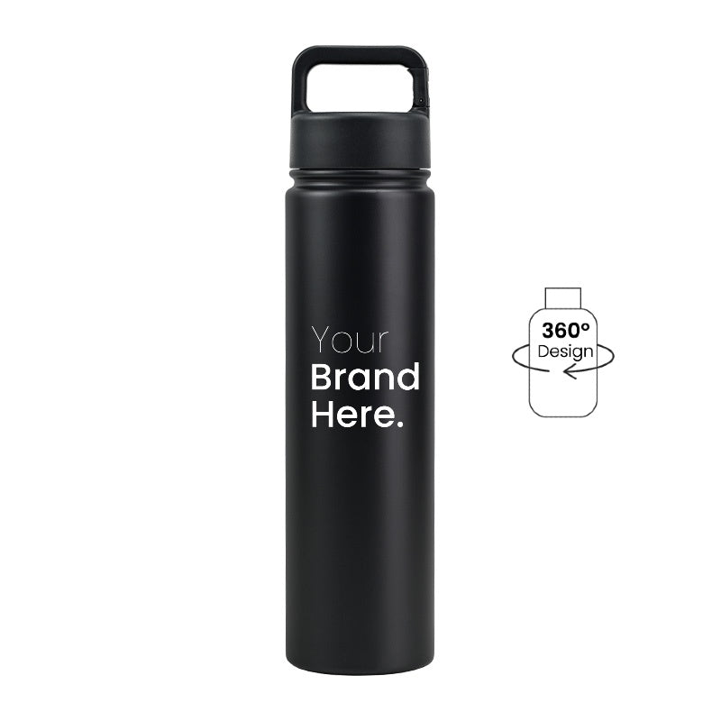 Black 750ml (25oz) Custom Logo Stainless Steel Carabiner Water Bottle