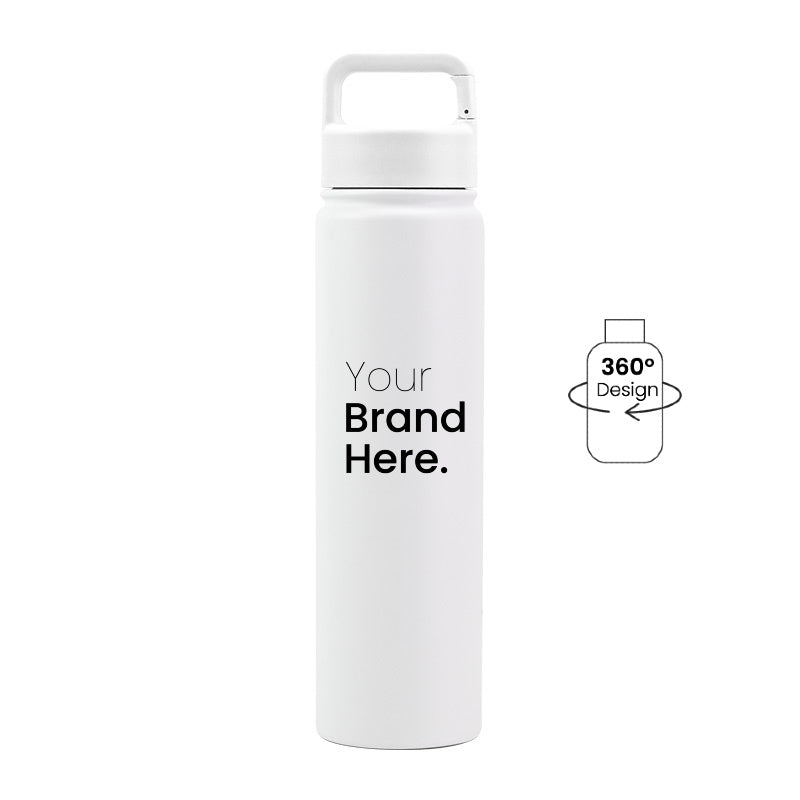 White 750ml (25oz) Custom Logo Stainless Steel Carabiner Water Bottle