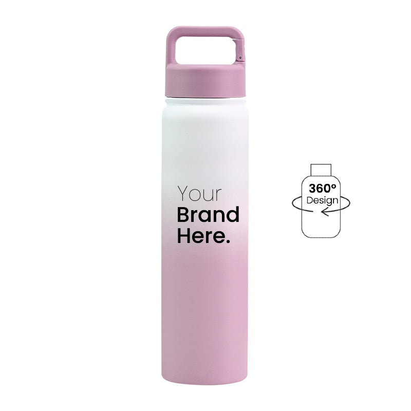 White and pink gradient 750ml (25oz) Custom Logo Stainless Steel Carabiner Water Bottle