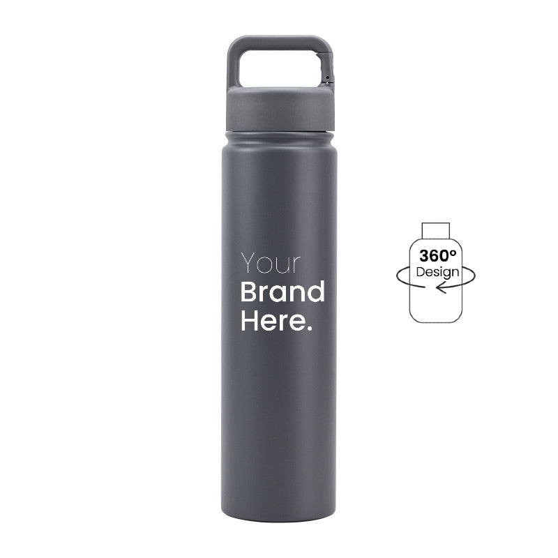 Grey 750ml (25oz) Custom Logo Stainless Steel Carabiner Water Bottle