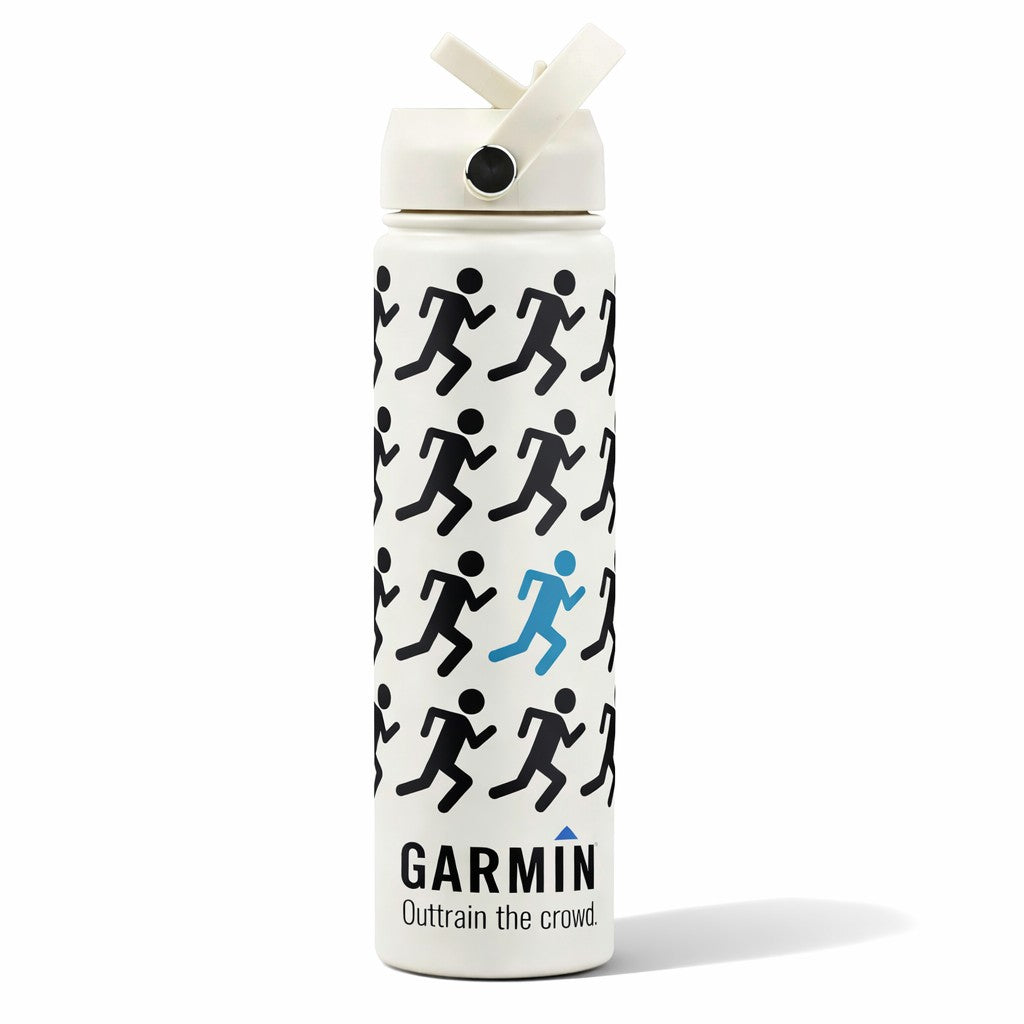White Pioneer Bottle 750ml (25oz) |Custom Straw Water Bottle with Garmin branding