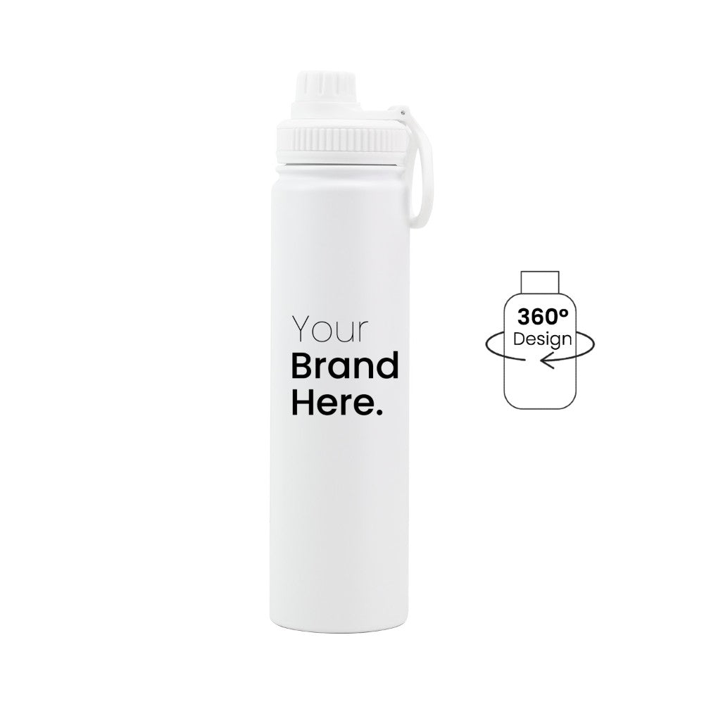 White 750ml (25oz) Custom Dual Lid Water Bottle