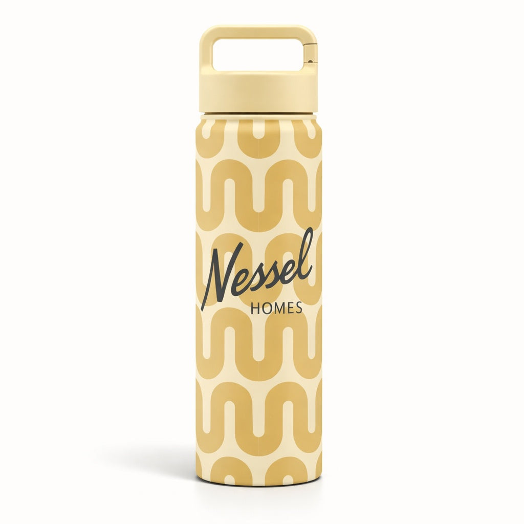 750ml (25oz) Custom Logo Stainless Steel Carabiner Water Bottle with wrap around custom logo