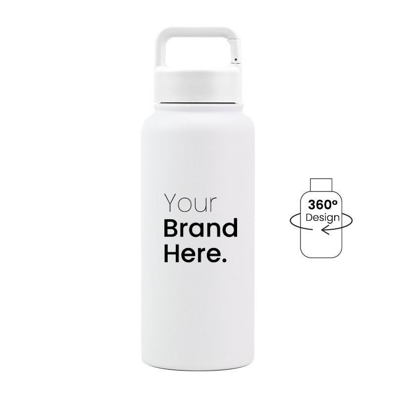 White 950ml (32oz) Custom Logo Stainless Steel Carabiner Water Bottle