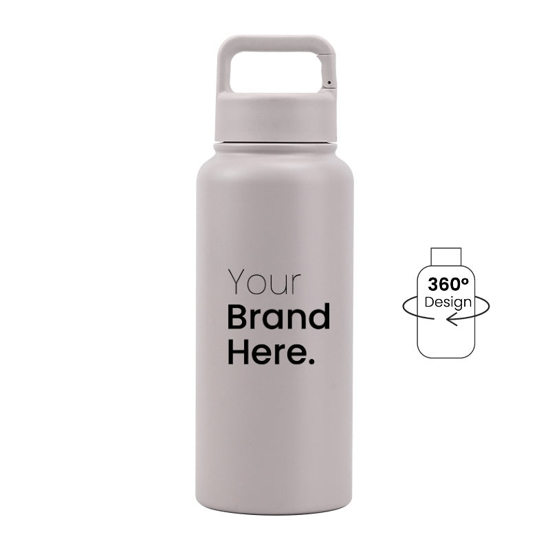 Grey 950ml (32oz) Custom Logo Stainless Steel Carabiner Water Bottle