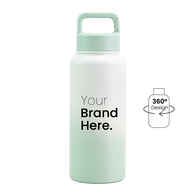 Green and white gradient 950ml (32oz) Custom Logo Stainless Steel Carabiner Water Bottle