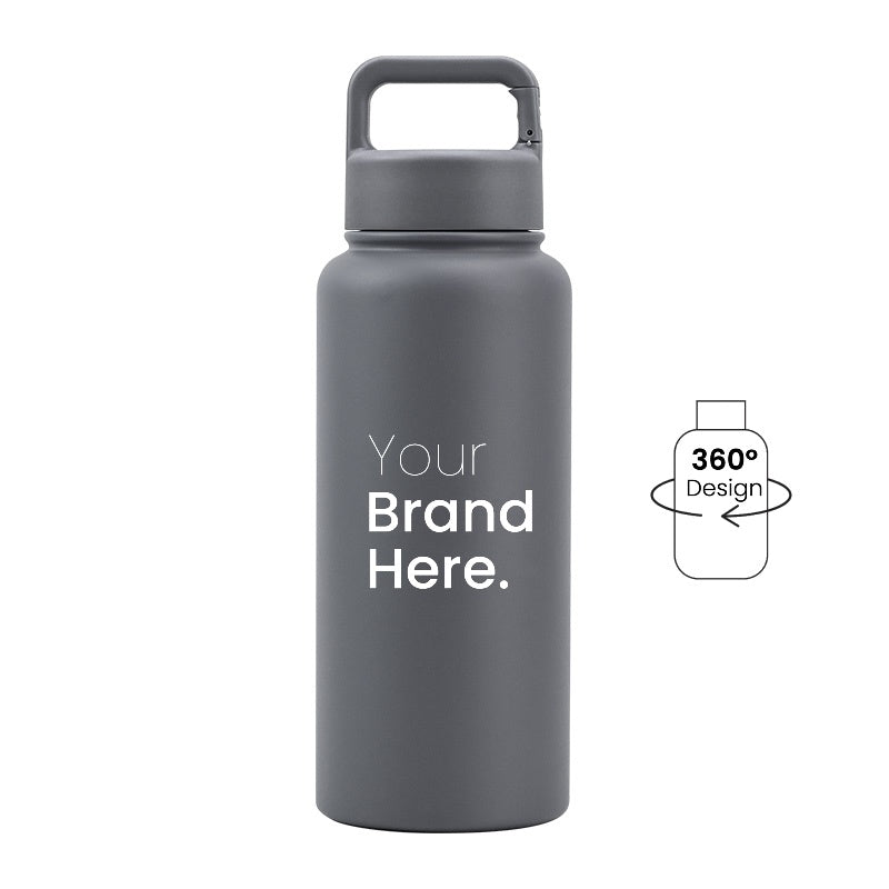 Grey 950ml (32oz) Custom Logo Stainless Steel Carabiner Water Bottle