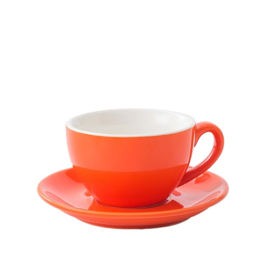 Orange wholesale porcelain 350ml cafe cup on white background