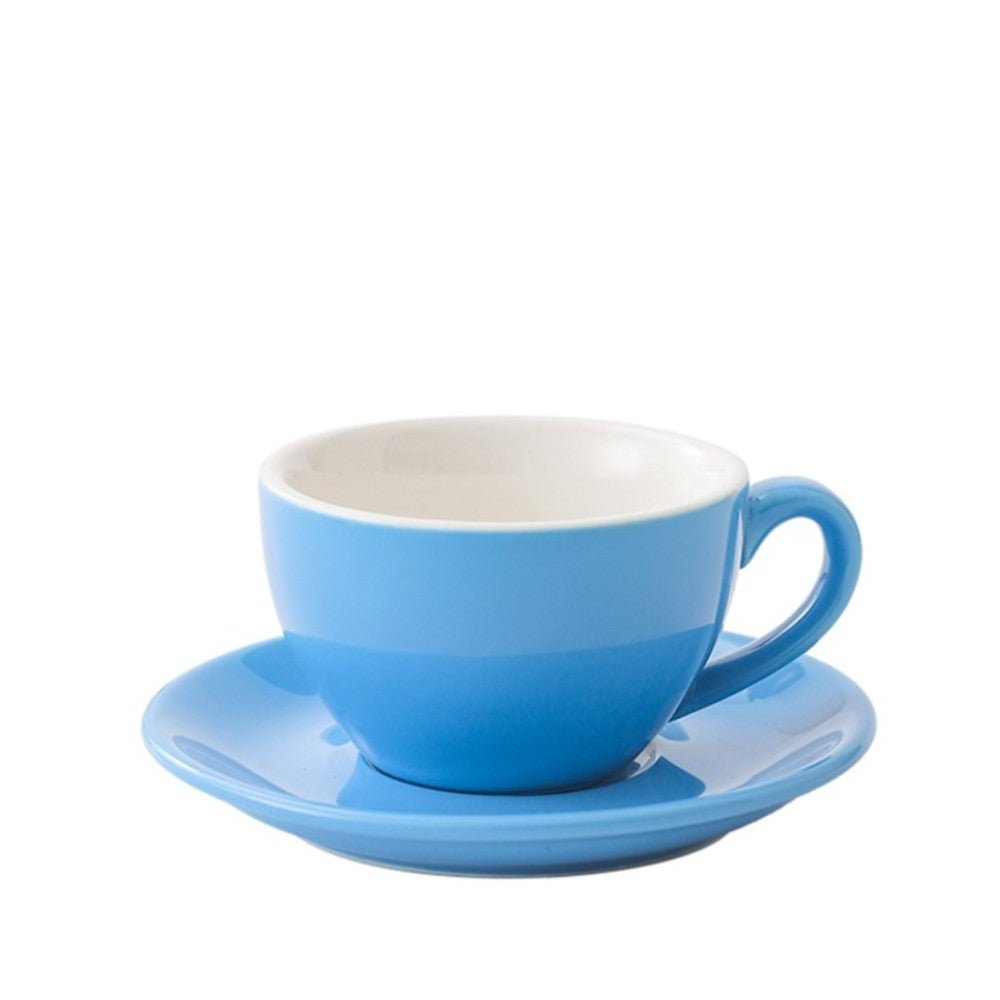 Light blue wholesale porcelain 350ml cafe cup on white background