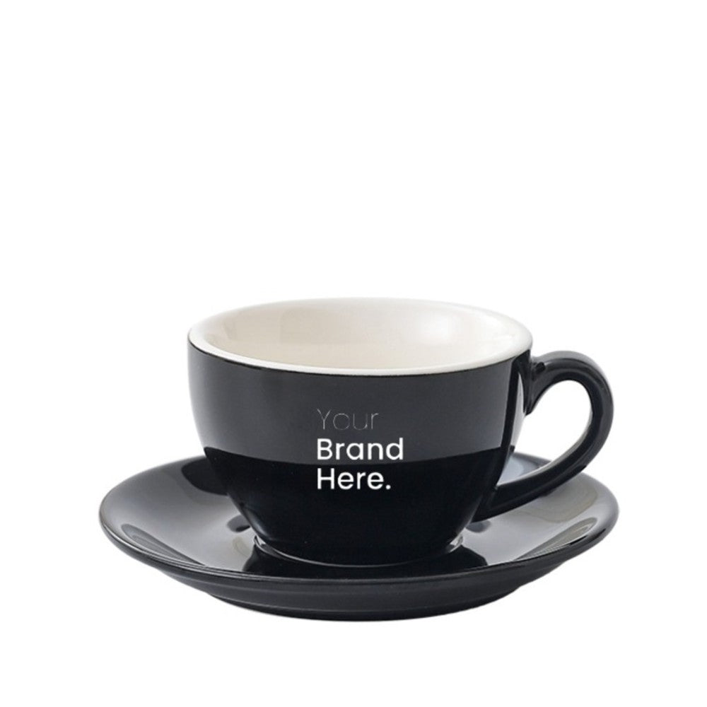 Black 350ml cafe cup with custom logo
