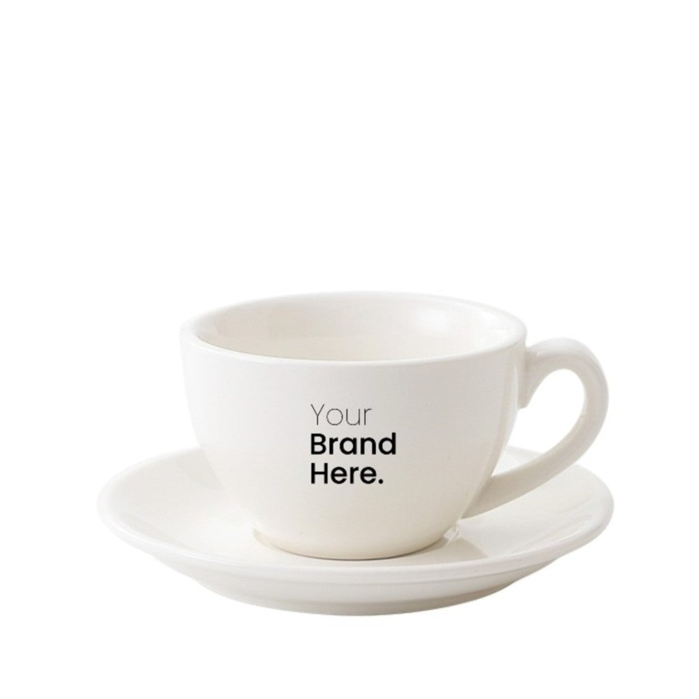 White 350ml cafe cup with custom logo