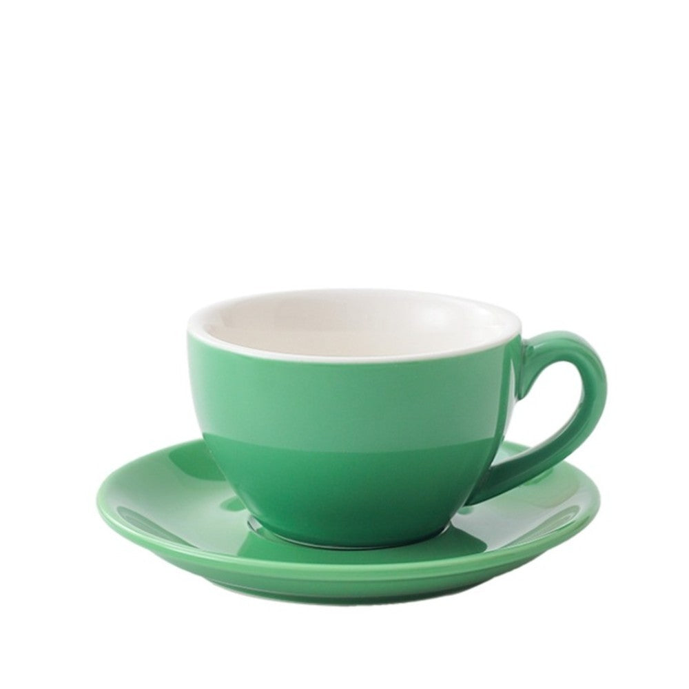 Green wholesale porcelain 350ml cafe cup on white background
