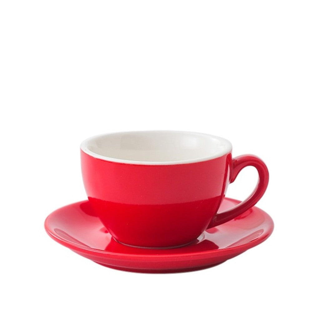 Red wholesale porcelain 350ml cafe cup on white background