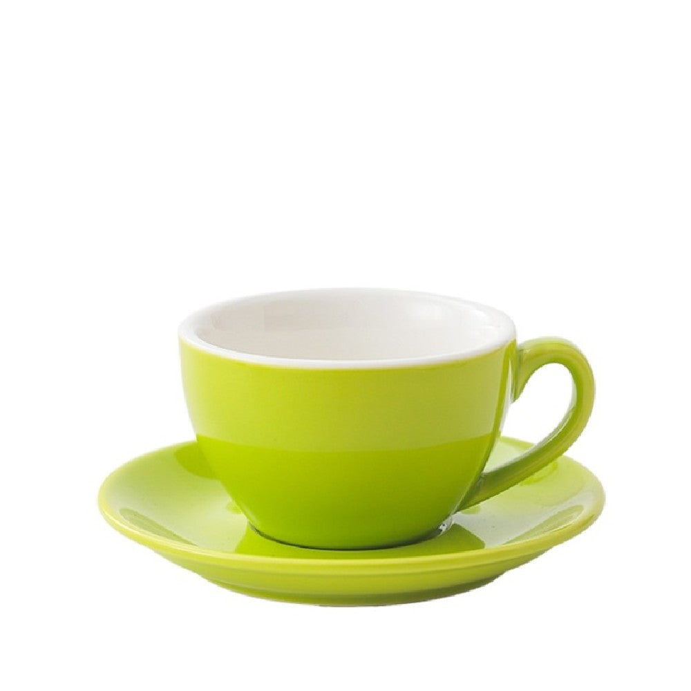Green wholesale porcelain 350ml cafe cup on white background