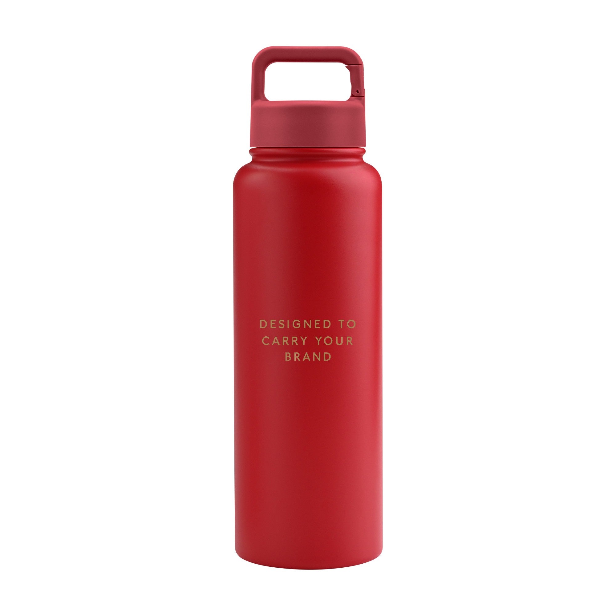 Red 1.2L (40oz) metal water bottle with custom logo and carabiner clip lid - Just Bottle Clipper Bottle