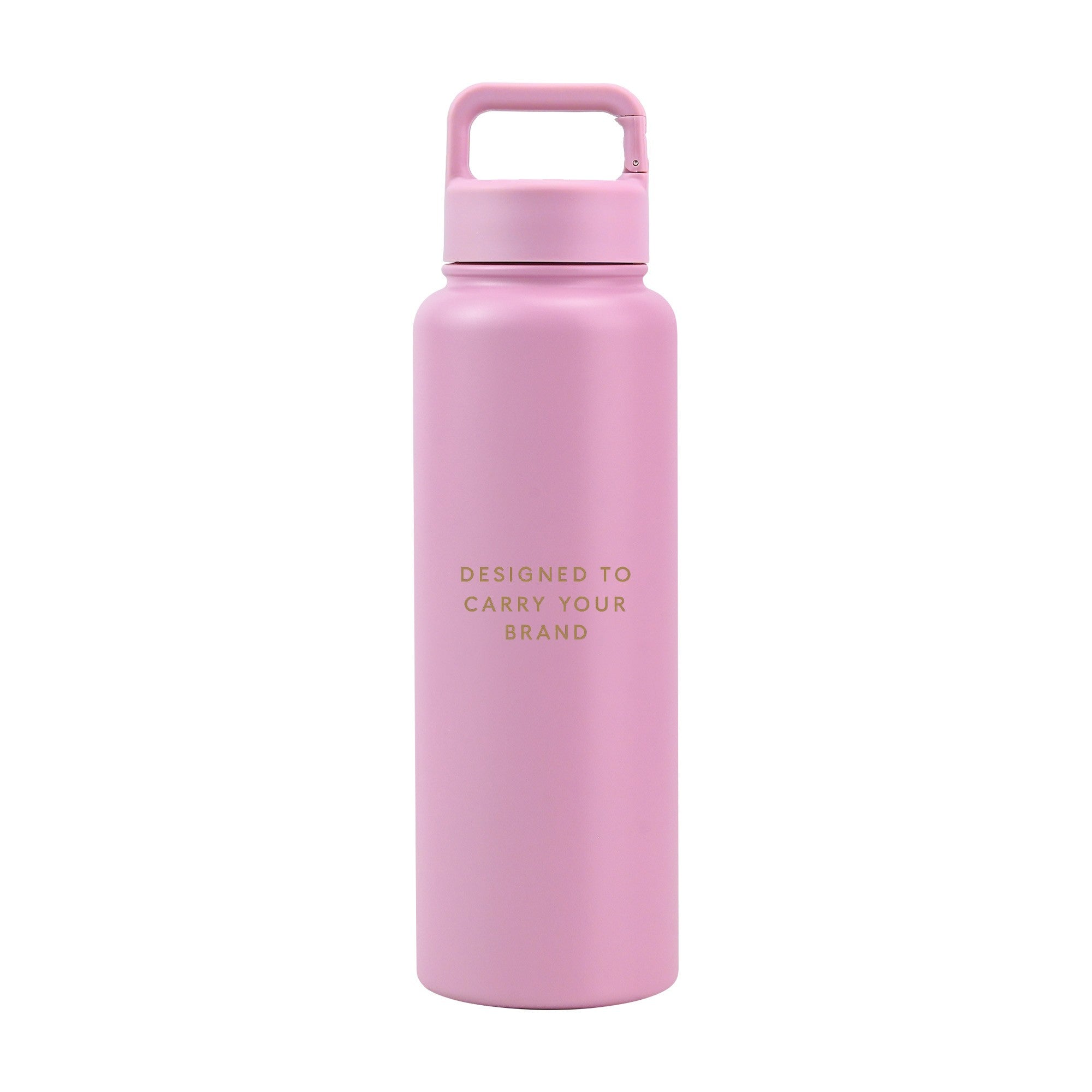 Light pink 1.2L (40oz) metal water bottle with custom logo and carabiner clip lid - Just Bottle Clipper Bottle