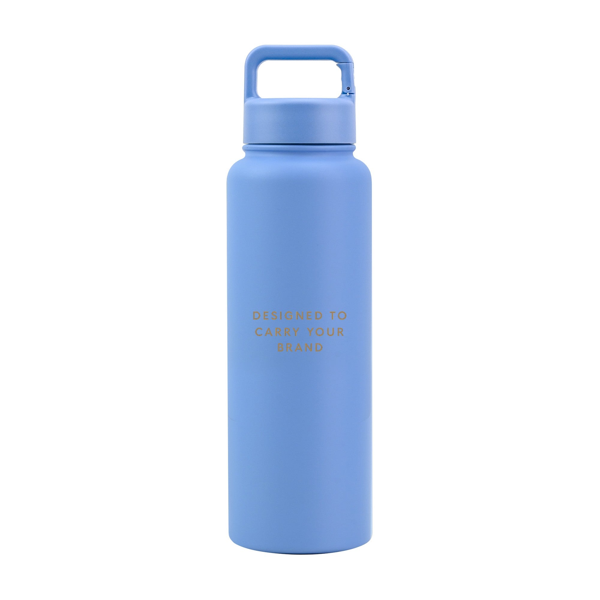 Light blue 1.2L (40oz) metal water bottle with custom logo and carabiner clip lid - Just Bottle Clipper Bottle