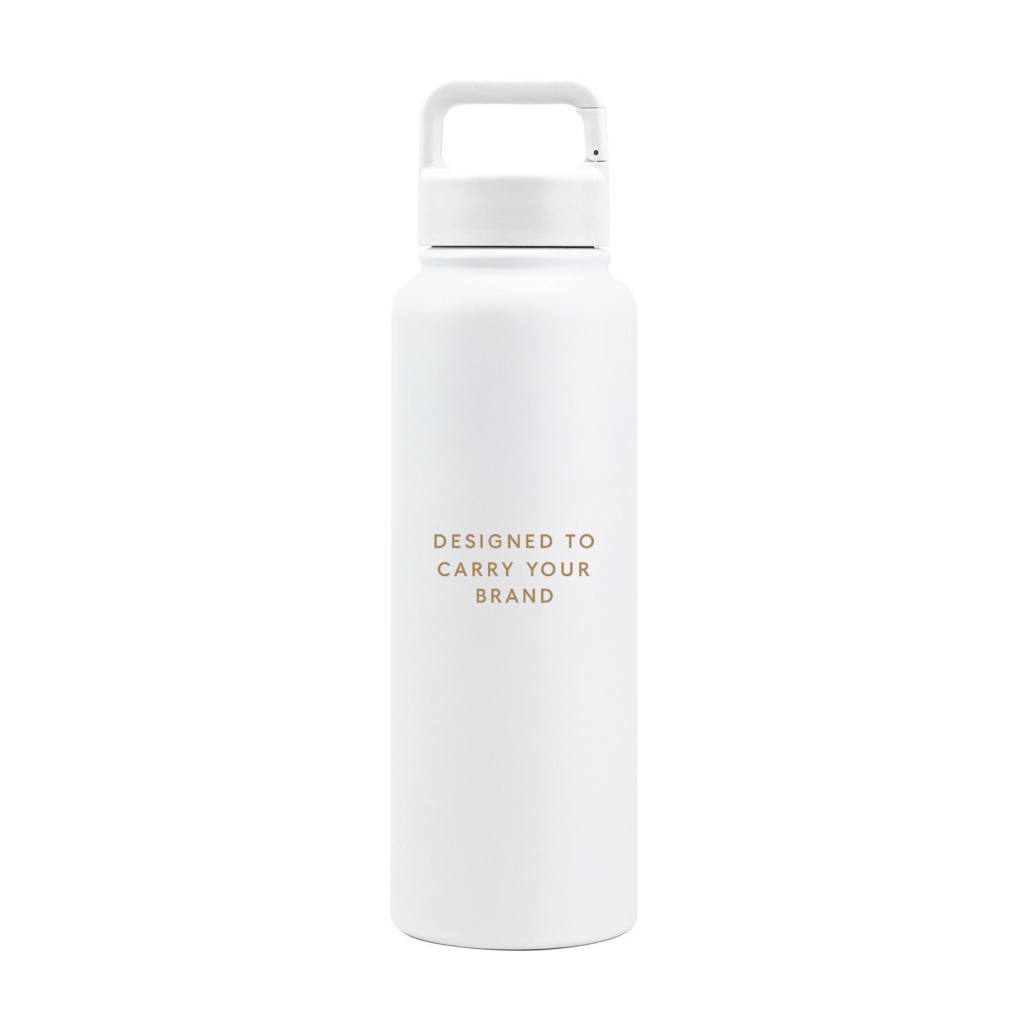 White 1.2L (40oz) metal water bottle with custom logo and carabiner clip lid - Just Bottle Clipper Bottle