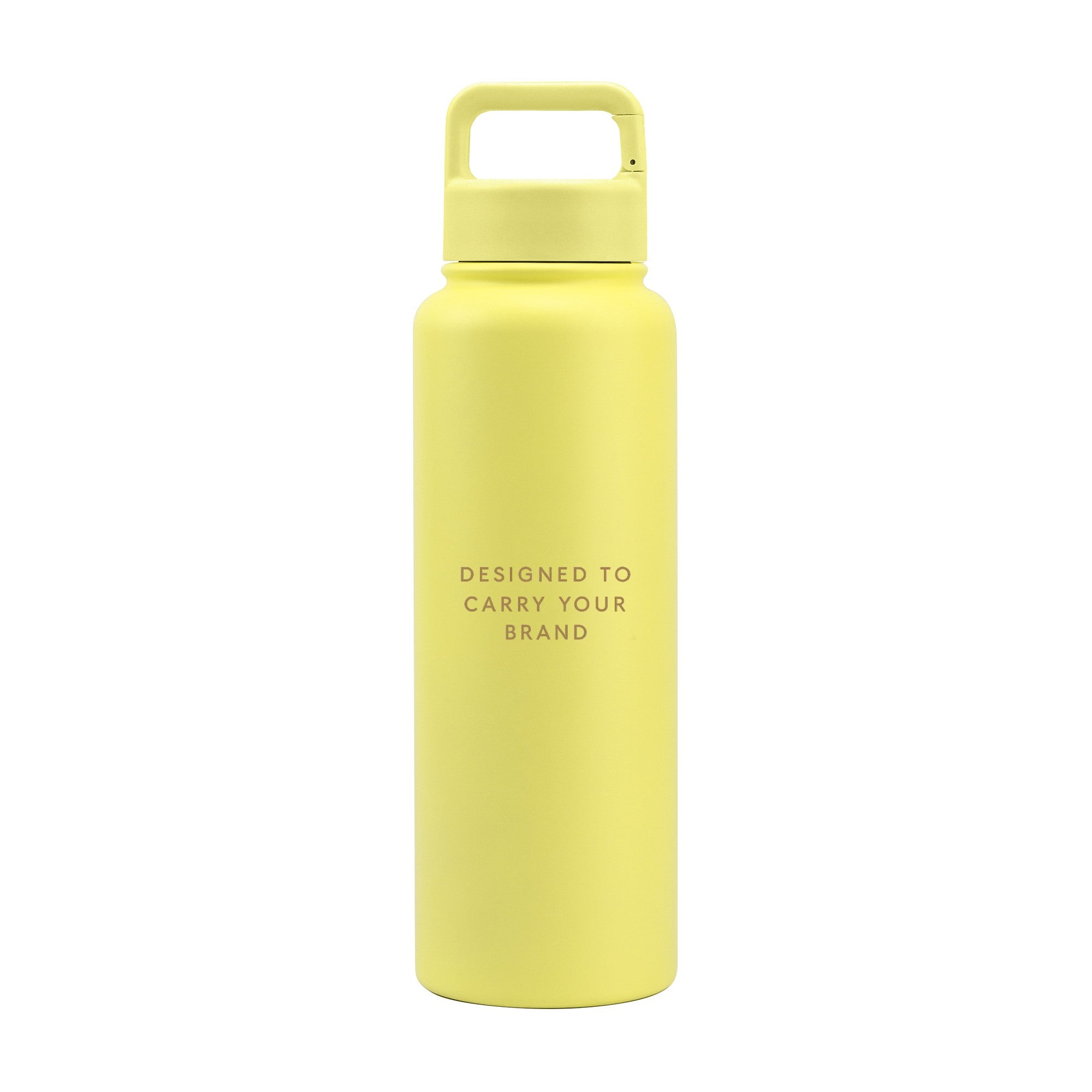 Bright yellow 1.2L (40oz) metal water bottle with custom logo and carabiner clip lid - Just Bottle Clipper Bottle