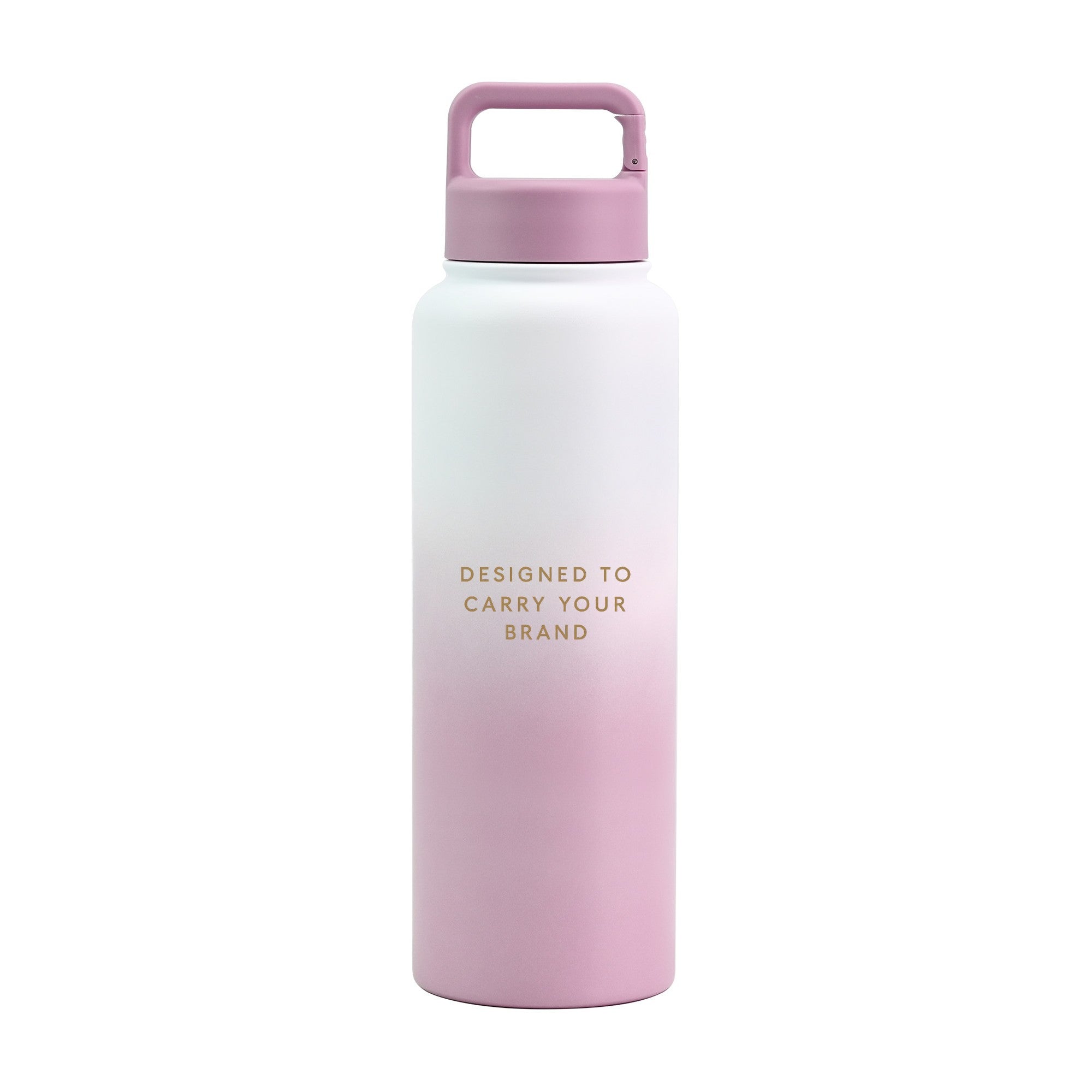 Gradient print pink and white 1.2L (40oz) metal water bottle with custom logo and carabiner clip lid - Just Bottle Clipper Bottle