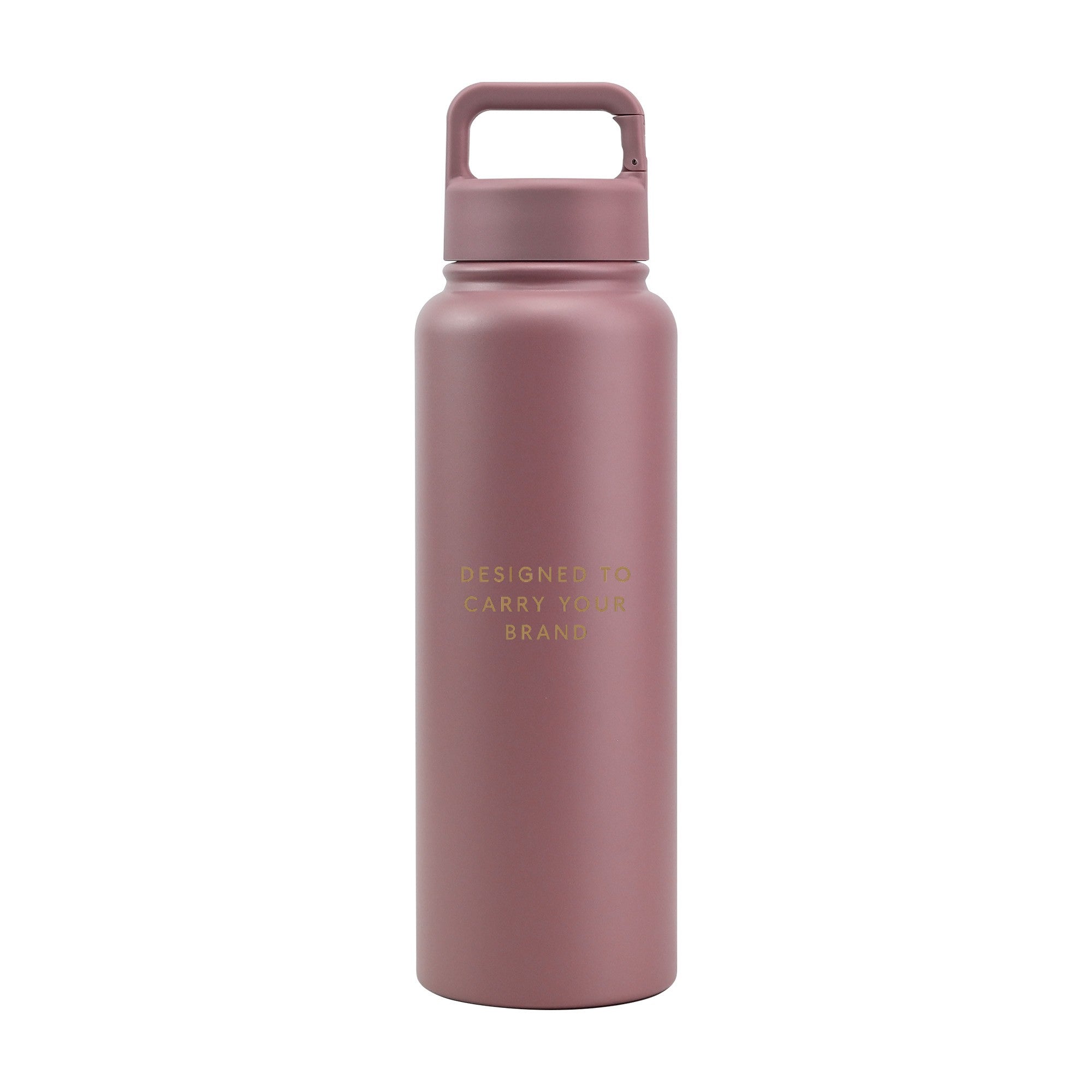 Brown 1.2L (40oz) metal water bottle with custom logo and carabiner clip lid - Just Bottle Clipper Bottle