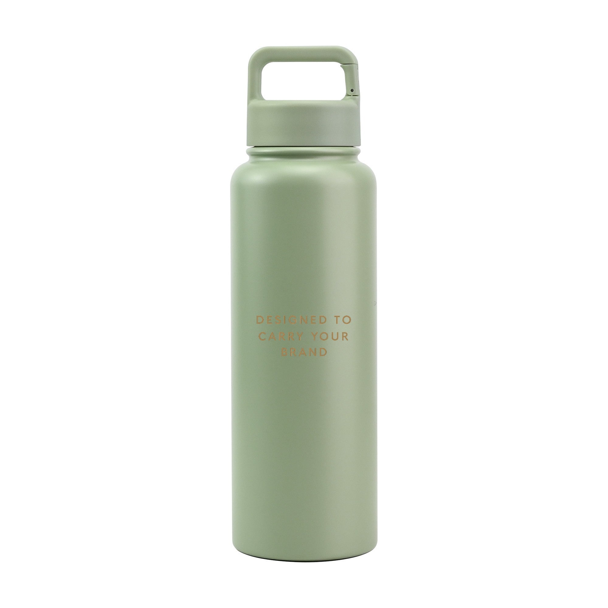 Green 1.2L (40oz) metal water bottle with custom logo and carabiner clip lid - Just Bottle Clipper Bottle