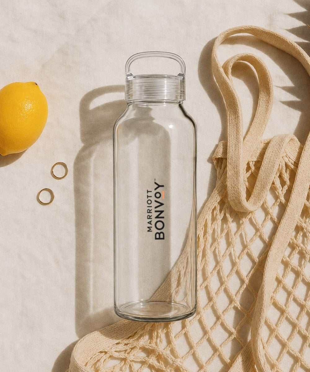 Custom glass water bottle with Marriott Bonvoy logo - Just Bottle 500ml (16oz) Custom logo Zen glass water bottle