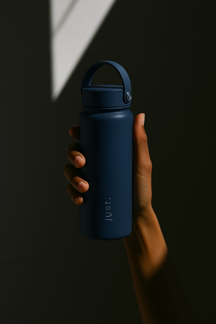 dark blue small water bottle