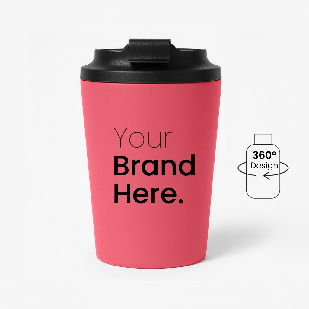 Dark pink 350ml 12 oz custom reusable coffee mug for corporate gifting with black lid