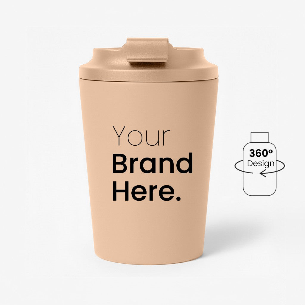 Beige 350ml 12 oz travel mug with custom logo