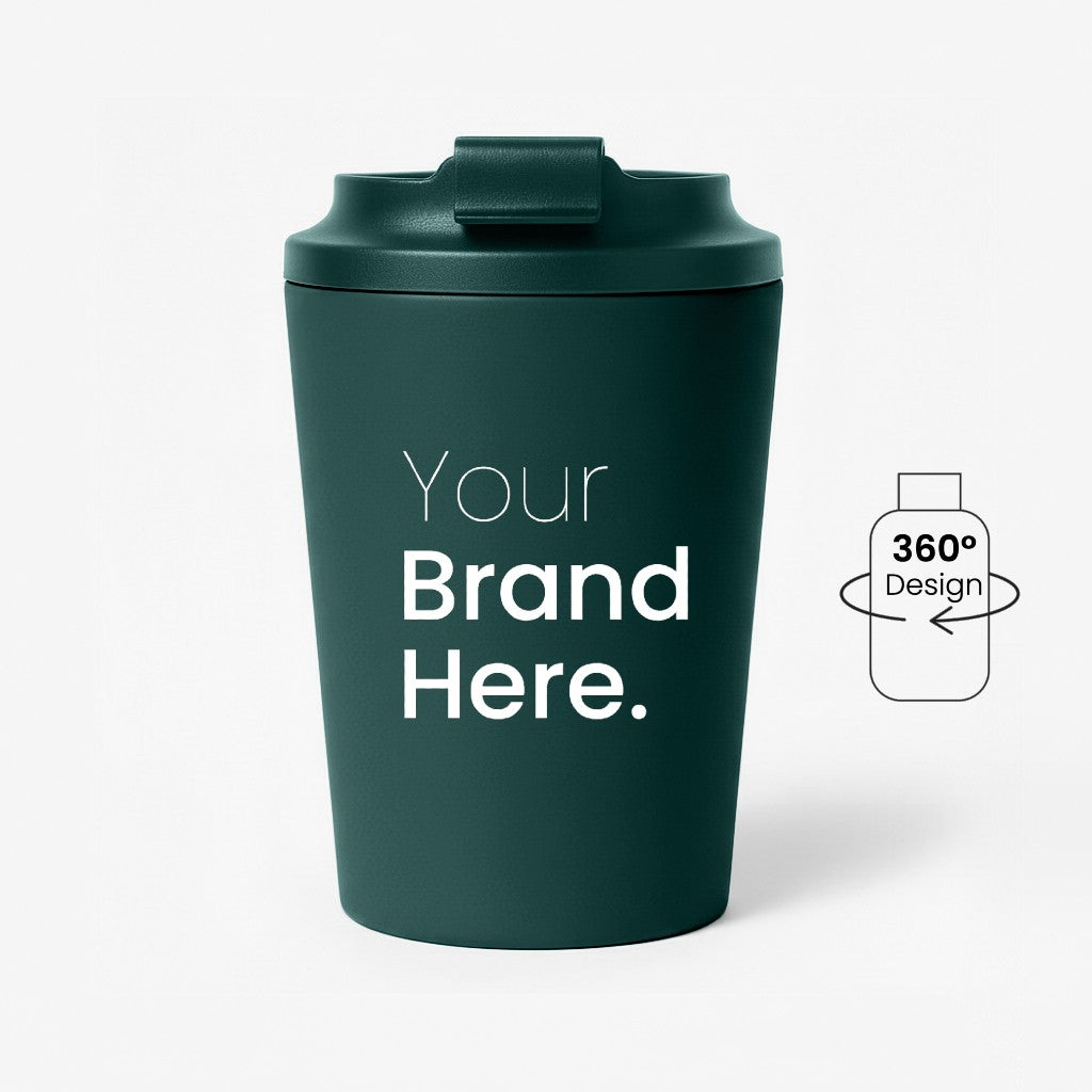 Dark green 350ml 12 oz custom reusable coffee mug for corporate gifting