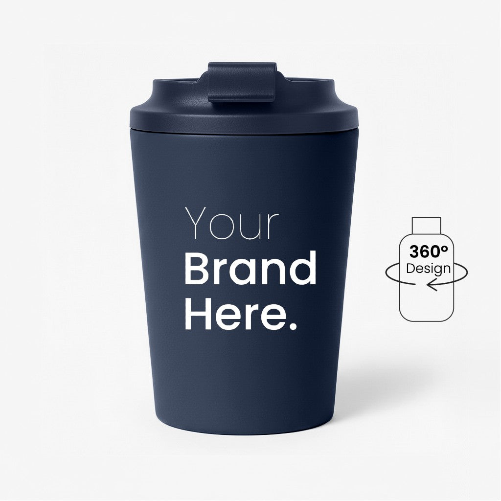 Dark blue 350ml 12 oz custom reusable coffee mug for corporate gifting