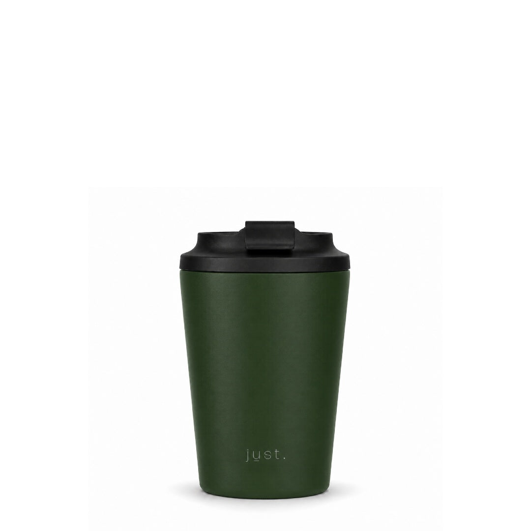 350ml (12oz) leakproof stainless steel coffee cup in dark green - Just Bottle Brew Cup