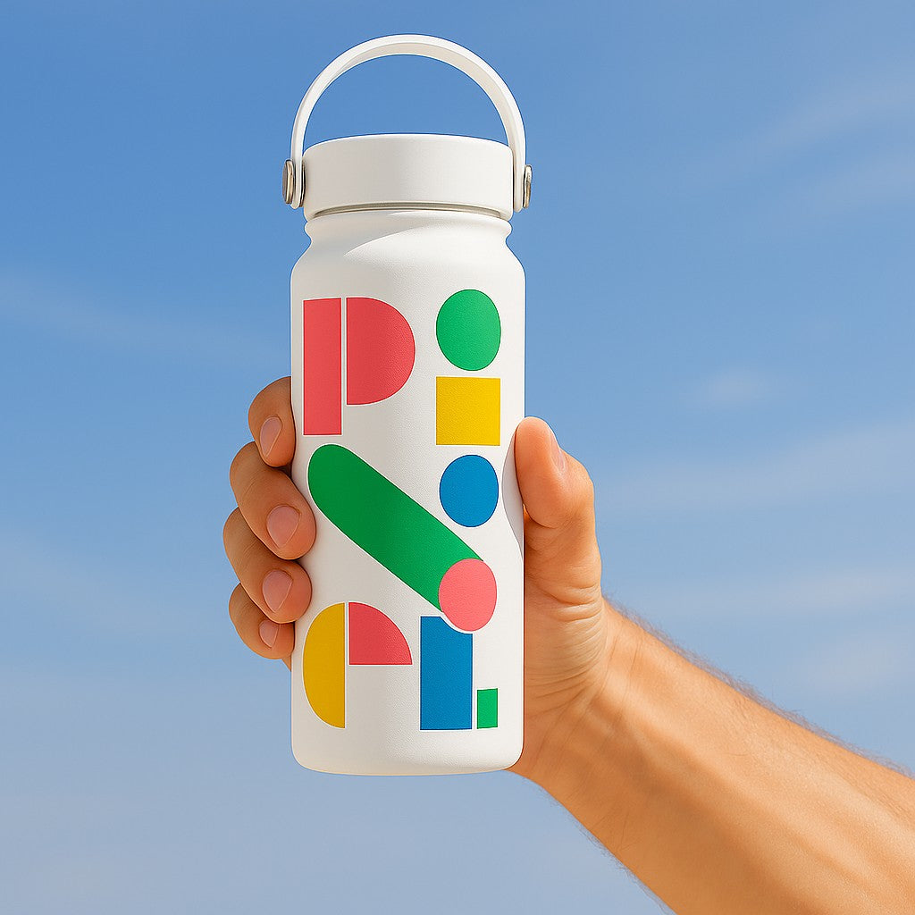 reusable bottle with company logo in colour print