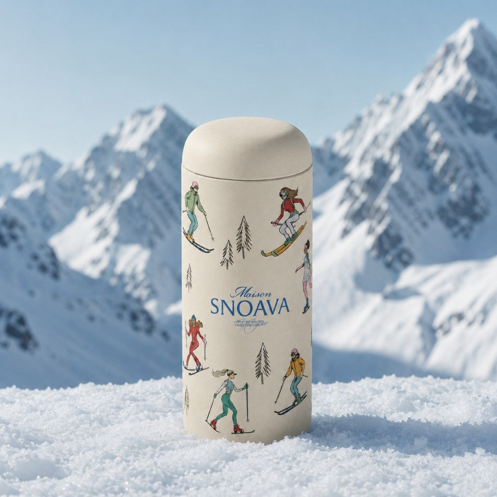 Multicolour print custom logo leakproof tumbler in the snow with mountains behind
