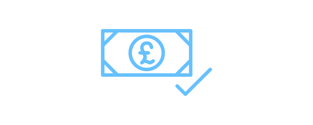 british pound note with blue tick below