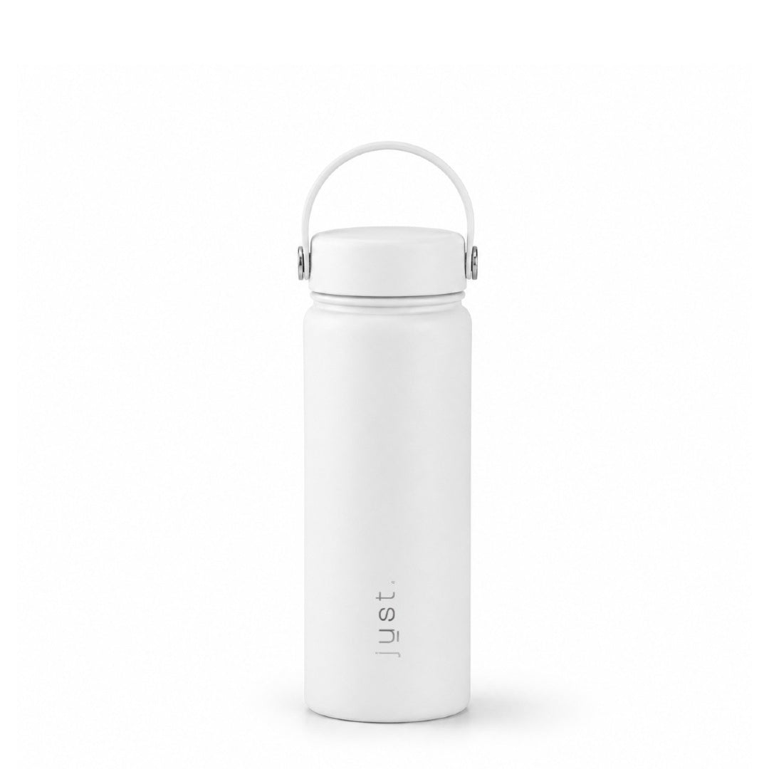 White 16oz stainless steel water bottle front view - Just Bottle