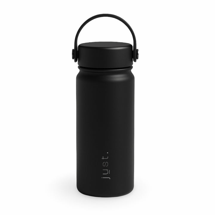 black reusable water bottle