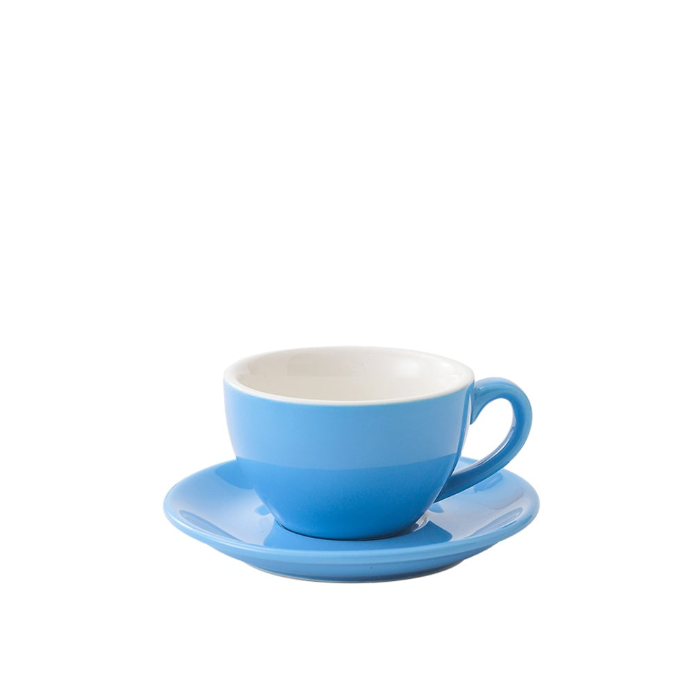 Light blue wholesale porcelain 150ml cafe cup on white background
