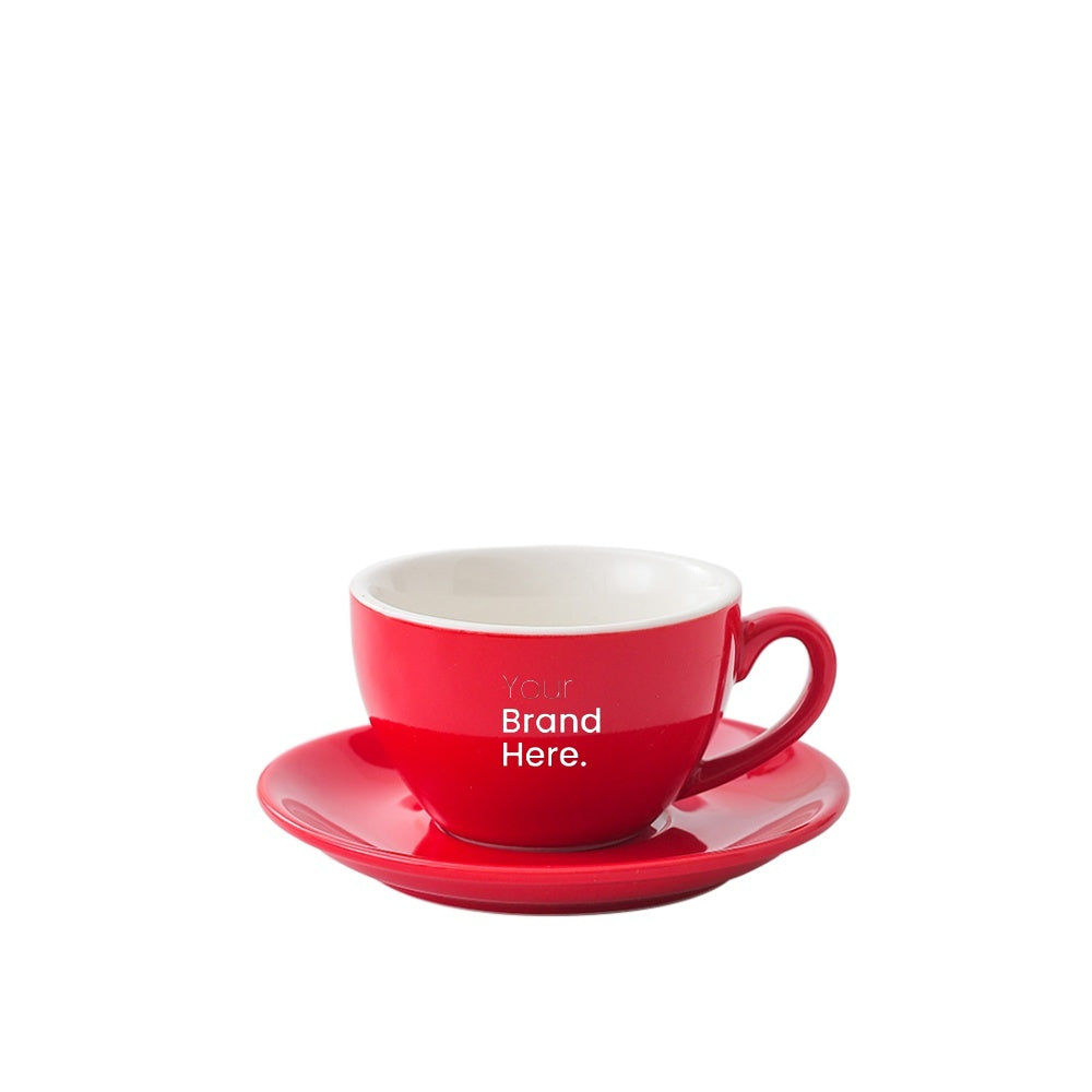 Red 150ml cafe cup with custom logo