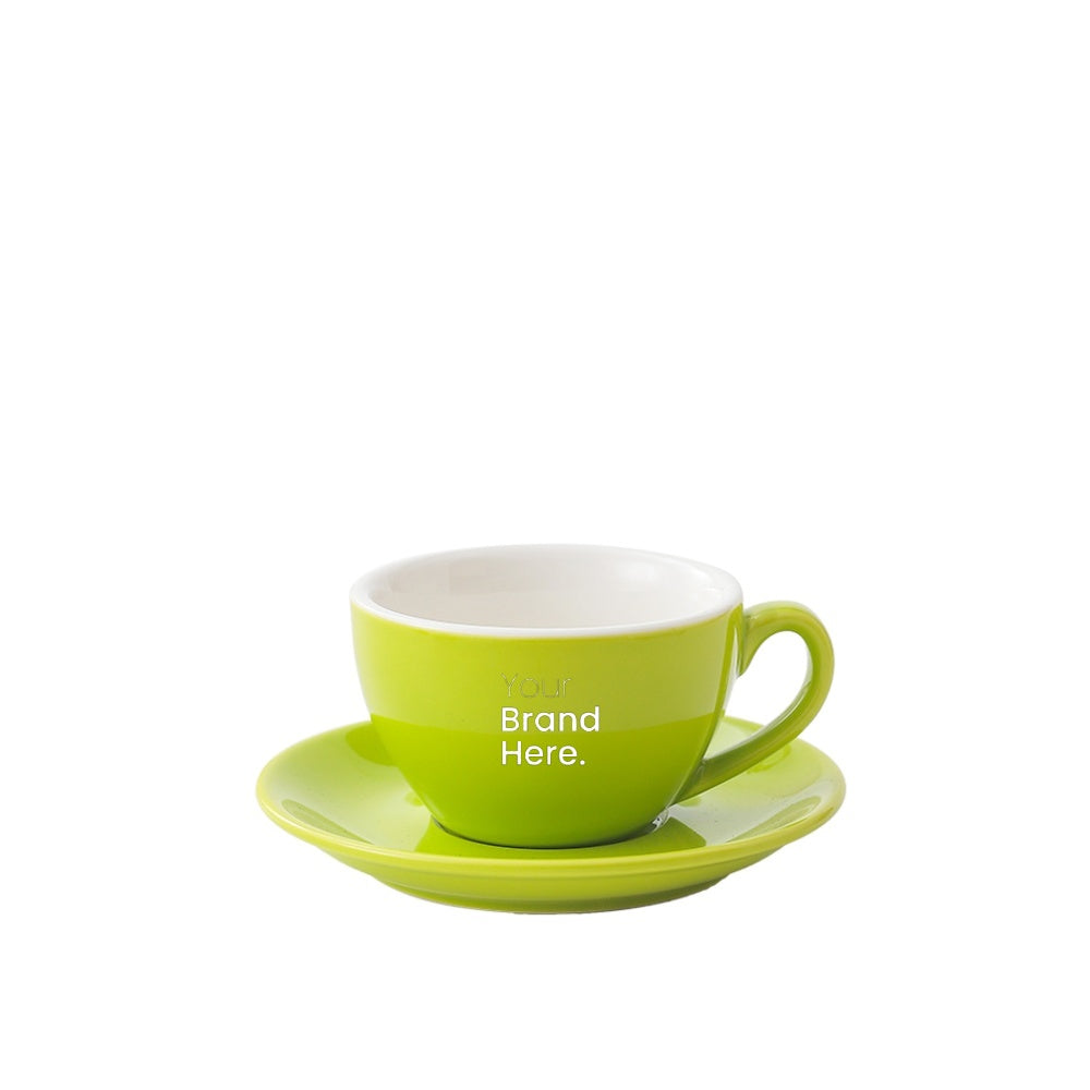 Bright green 150ml cafe cup with custom logo