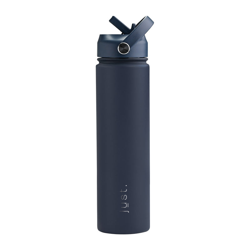 Dark blue 750ml / 25 oz Company Logo Reusable Water Bottle with Straw Lid - Just Bottle Tall Pioneer