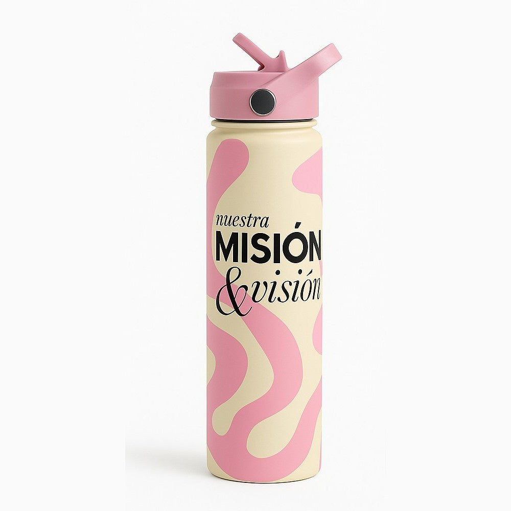 750ml / 25 oz stainless steel bottle with straw lid, custom logo and colourful wrap around printing
