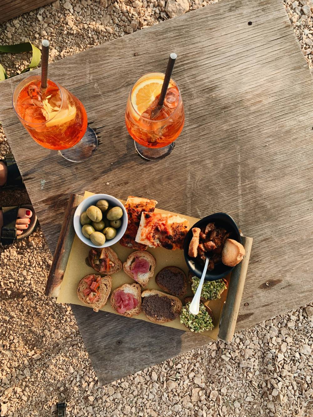 aperol spritz with cheese board
