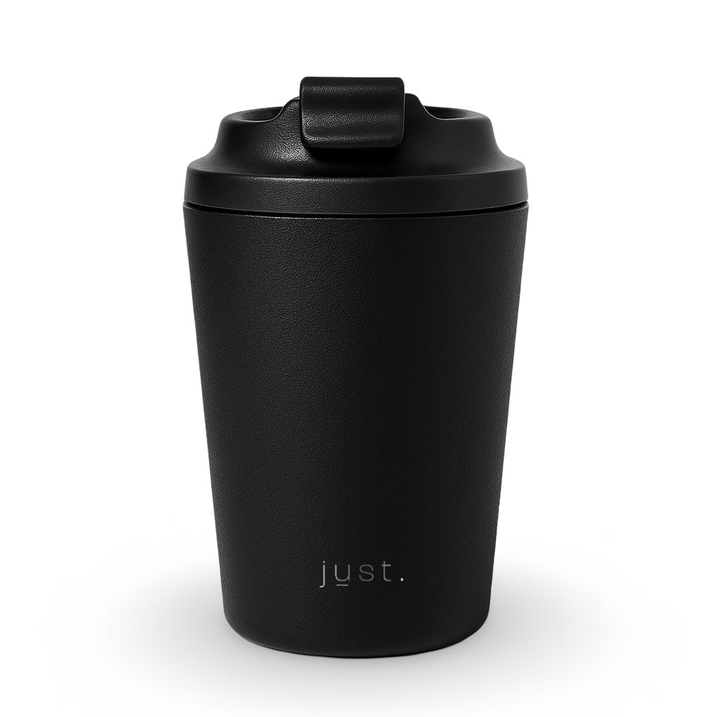 reusable coffee cup in black - 12oz (350ml) - stainless steel and leakproof