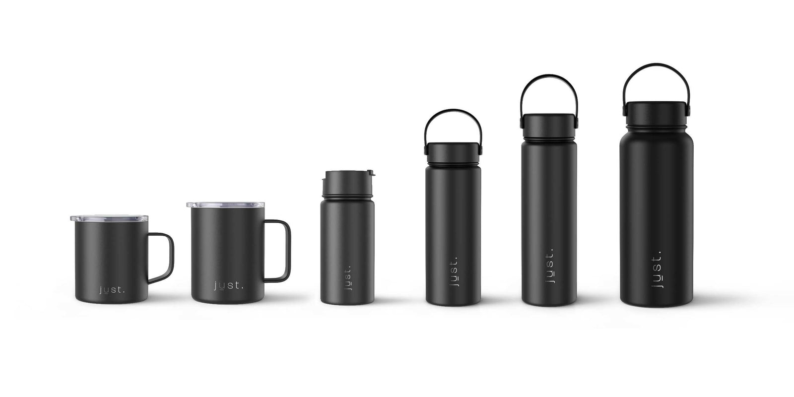 reusable water bottles, coffee cups and mugs
